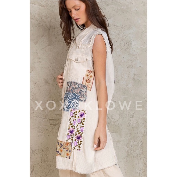 POL Double Gauze Patchwork Sleeveless Vest Dress Relaxed Fit - Picture 12 of 17